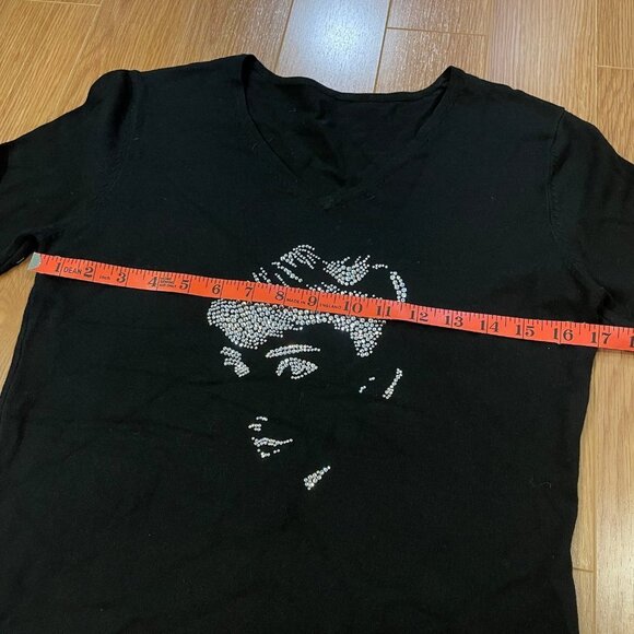 Vintage Audrey Hepburn Crystal V-Neck Sweater - S - Picture 9 of 9